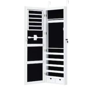 White Door Mounted Lockable Mirrored Jewelry Cabinet with LED Lights