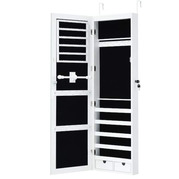 ANGELES HOME White Door Mounted Lockable Mirrored Jewelry Cabinet with LED Lights
