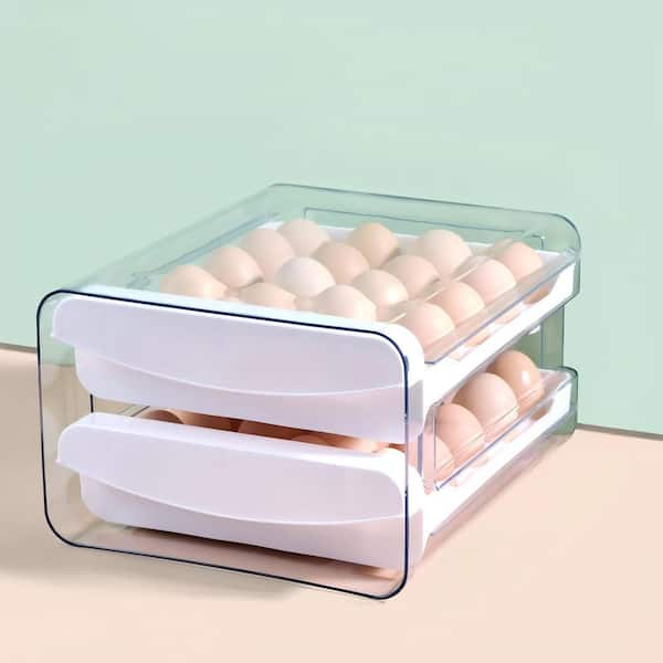2-Shelf Clear Durable PET Egg Container with Protective Grooves, Egg Dispenser with Handles for Refrigerator (40 Eggs)