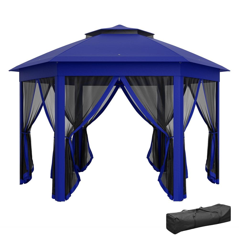 13 ft. x 13 ft. Pop Up Gazebo Hexagonal Canopy with 6-Zippered Mesh Netting