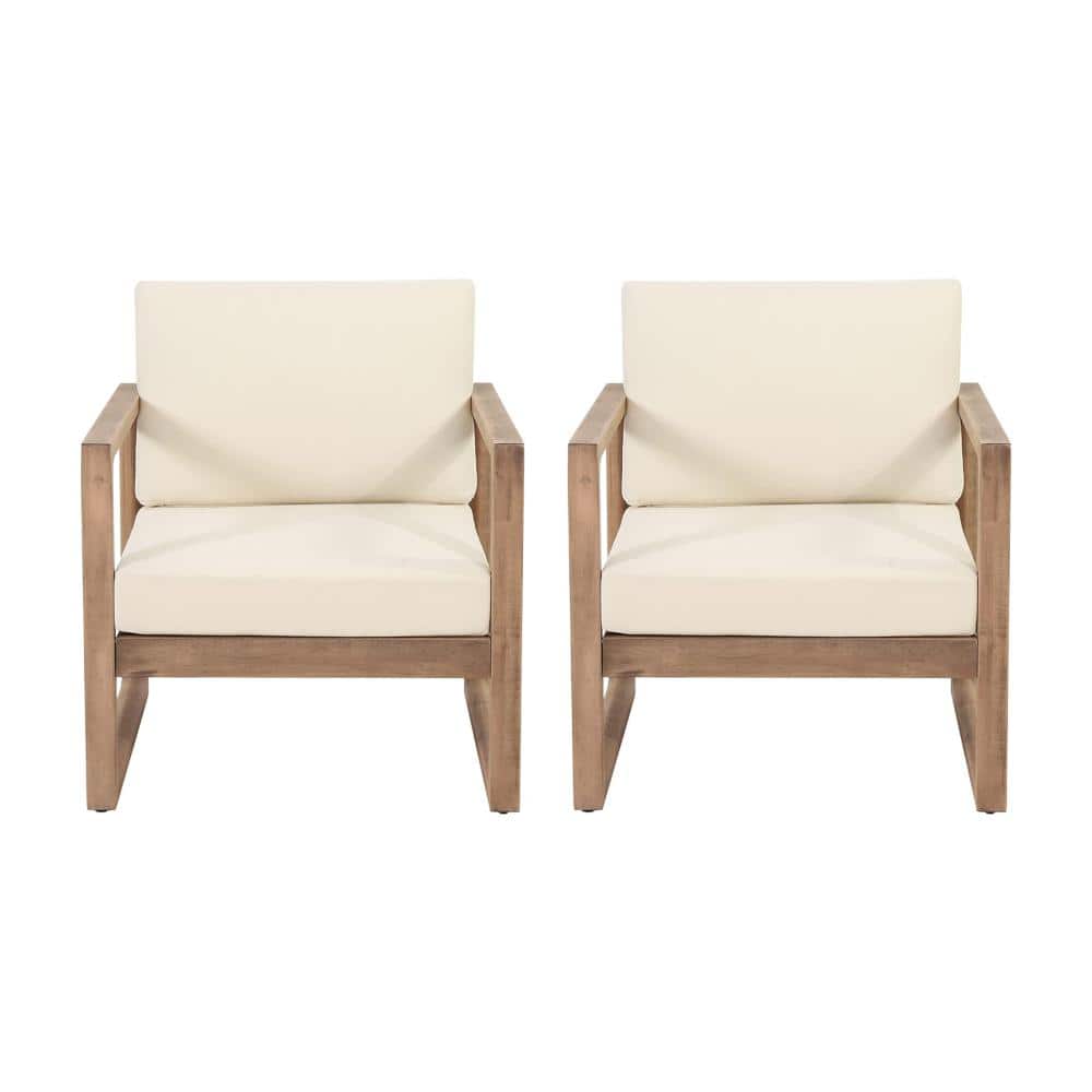 Set of 2 Outdoor Acacia Wood Patio chair Lounge With Waterproof Thick Beige Cushion Deep Seating Brown Wash price history on PriceWatchPro