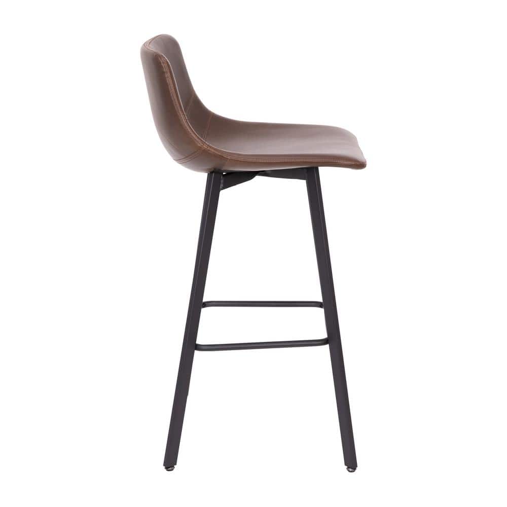 Chocolate Brown Faux Leather Counter Stools with Metal Frame, Set of 2