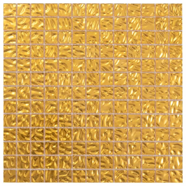 Apollo Tile Altin 4" x 6" Glossy Shimmer Gold Glass Mosaic Uniform Square Wall and Floor Sample Tile (0.13 sq. ft./Piece) (1-Pack)