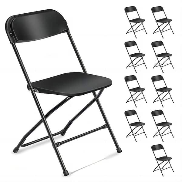Winado Black Steel Frame Plastic Seat Folding Chairs (Set of 10)