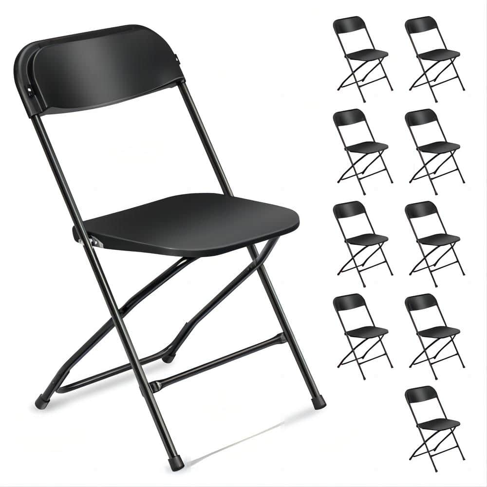 Karl home Black Steel Frame Plastic Seat Folding Chairs (Set of 10