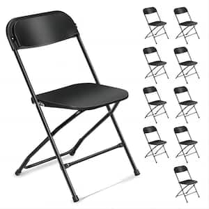 Black Steel Frame Plastic Seat Folding Chairs (Set of 10)