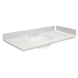 54.75 in. W x 22.25 in. D Quartz Vanity Top in Milan White with White Basin and Widespread