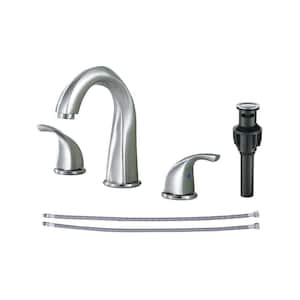 8 in. Widespread Double Handle Bathroom Faucet for 3-Holes with Pop-up Drain Assembly and Supply Lines in Brushed Nickel