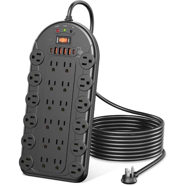 Power Strip 24 AC Outlets Surge Protector 6 USB Ports 8 ft. Extension Cord Wall Mountable Black