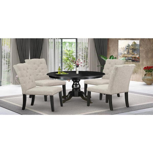 East West Furniture 5-Piece Wire Brushed Black Finish Solid Wood Top Dining table with 4 Chairs with Lattice Back