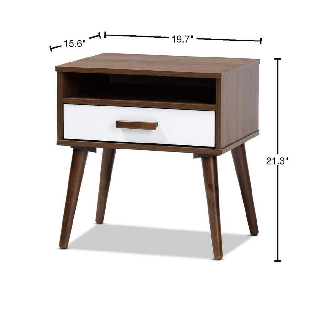 Walnut and White 22" Wood End Table with Storage Drawer