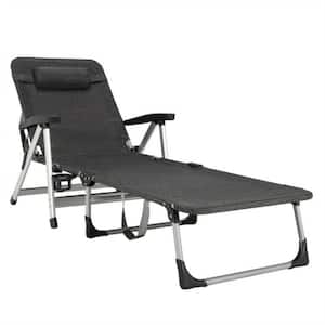 Metal 1-Piece Outdoor Chaise Lounge Beach Folding Recliner in Gray with 7 Adjustable Positions
