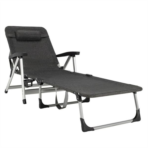 Clihome Metal 1 Piece Outdoor Chaise Lounge Beach Folding Recliner In