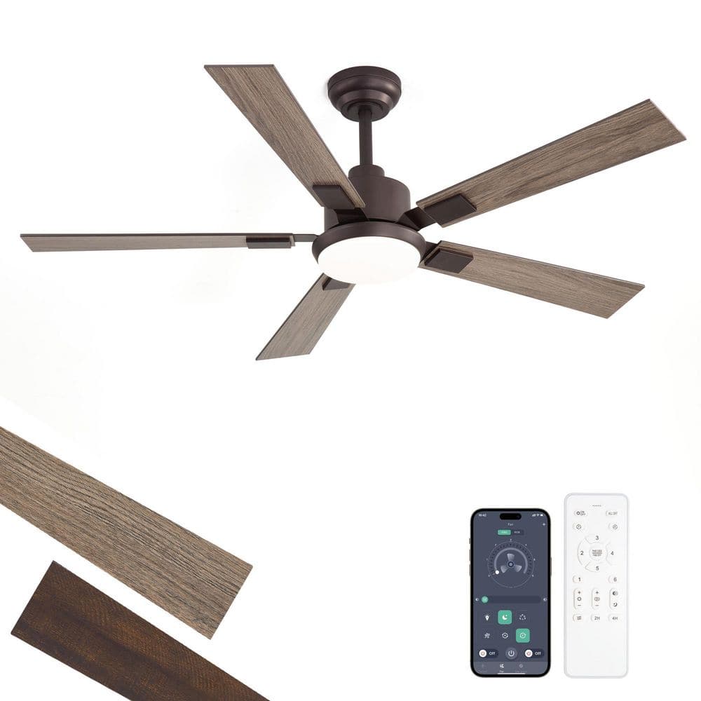 52 in. Integrated LED Powerful Indoor Brown Downrod Mount Ceiling Fans with Lights, DC Motor and Remote Control Included price history on PriceWatchPro