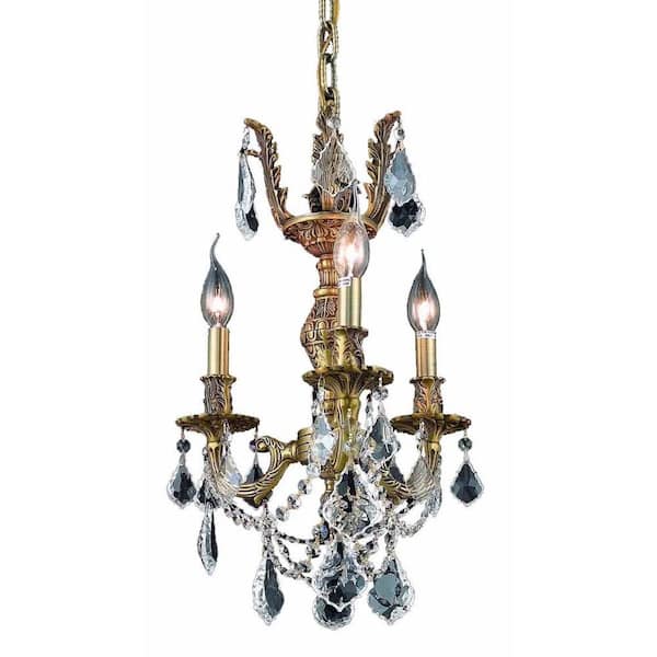 Elegant Lighting 3-Light French Gold Chandelier with Clear Crystal