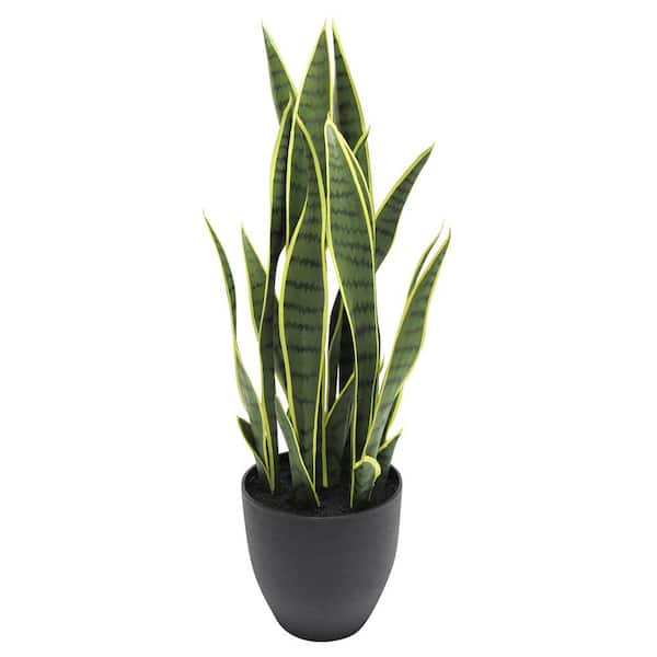 26 in. Green Yellow Sansevieria Artificial Snake Plant in Black Pot