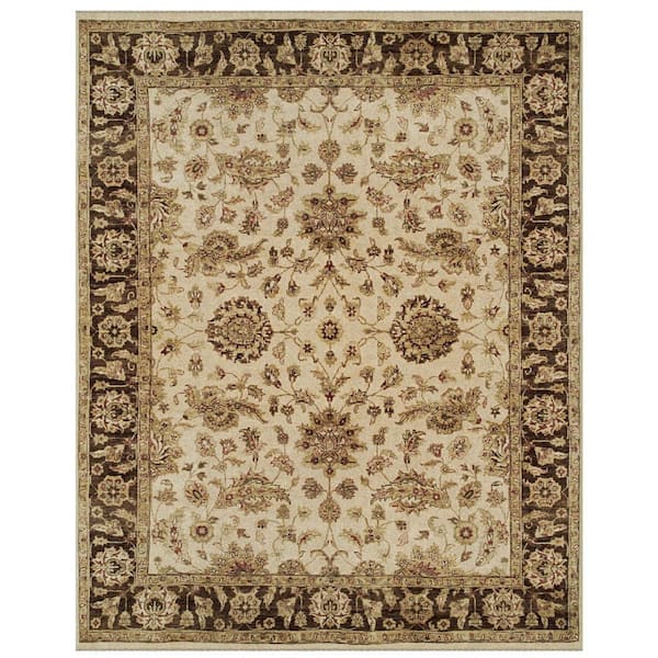 4 x 6 Ivory, Brown, Gold Oriental Area Rug