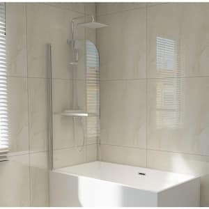 31 in. W x 55 in. H Pivot Frameless Tub Door in Stainless Steel with Towel Bar and Tempered Glass