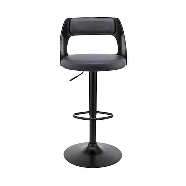 HomeRoots Gray Upholstered Black Base Adjustable Swivel Bar Stool