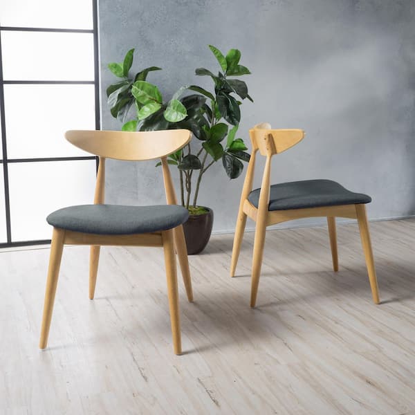Tessa Gray and Natural Oak Upholstered Mid-Century Modern Dining Chairs, Solid Wood, (set of 2)