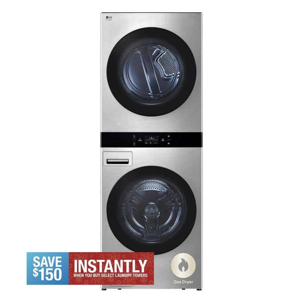 STUDIO WashTower Stacked SMART Laundry Center in Noble Steel 5.0 Cu.Ft. Front Load Washer & 7.4 Cu.Ft. Gas Dryer