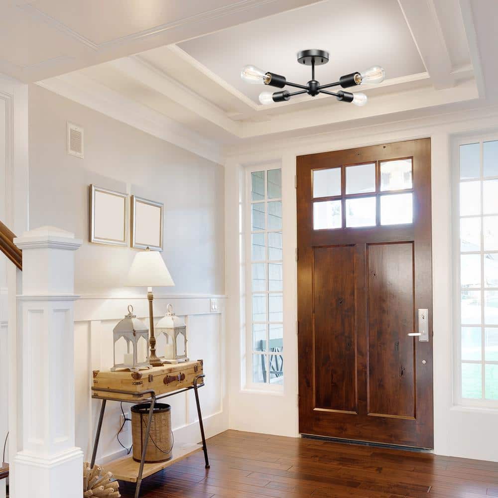 Matte Black Brass LED Sputnik Flush Mount Ceiling Light