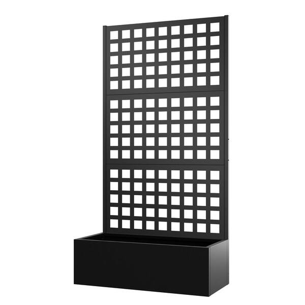 TUYOHW 71 in. x 35 in. x 16 in. Raised Garden Bed with Trellis, Metal Planter Box with Trellis and Privacy Screen, Black