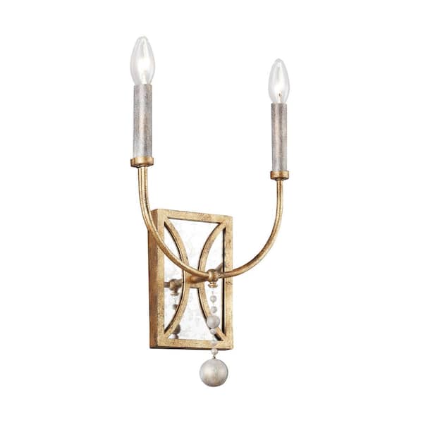 Feiss Marielle 2-Light Antique Gild Sconce with Wood Beads and Gold Leaf Accents