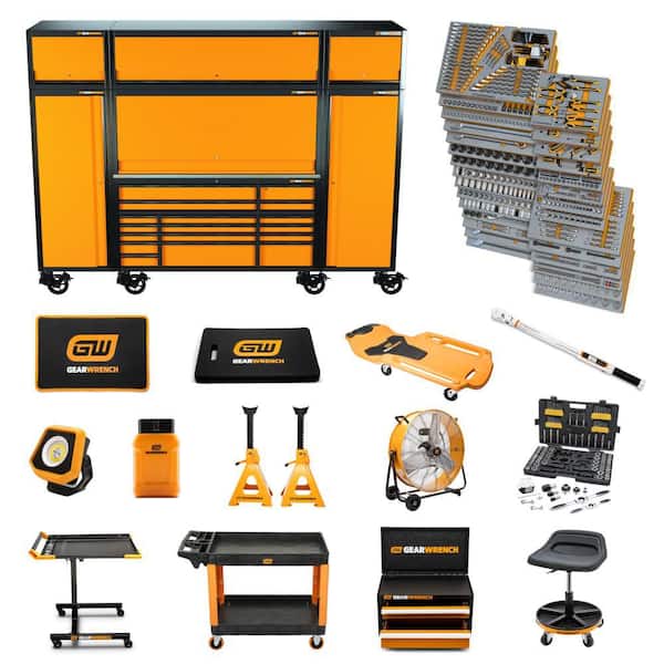 MEGAMOD 72 in. Mobile Workbench Cabinet with Master Mechanics Tool Set in Foam Trays & Shop Equipment (1858-Piece)
