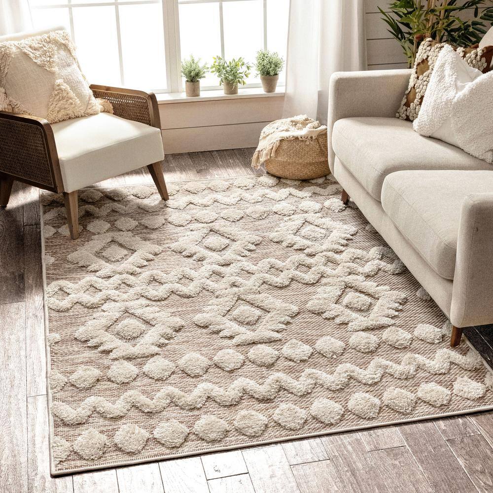 Bellagio Beige Tribal High-Low Flat-Weave Rug 5' x 7'