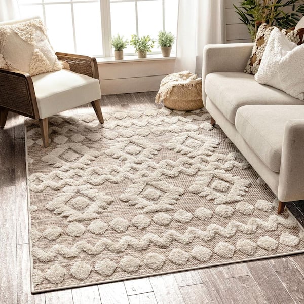 Well Woven Bellagio Chiara Tribal Moroccan Beige 5 ft. 3 in. x 7 ft. 3 in.  High-Low Flat-Weave Area Rug BG-82-5 - The Home Depot