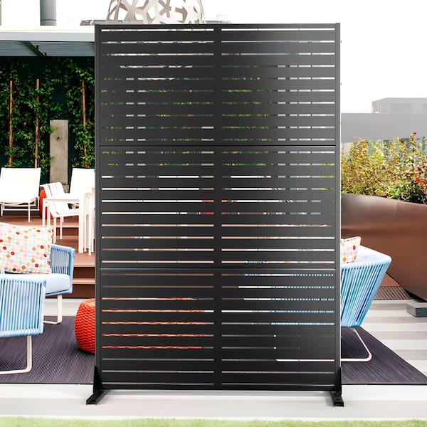 47 in. W x 71 in. H Black Metal Privacy Fence Panel Outdoor-Rust Resistant for Patio & Garden