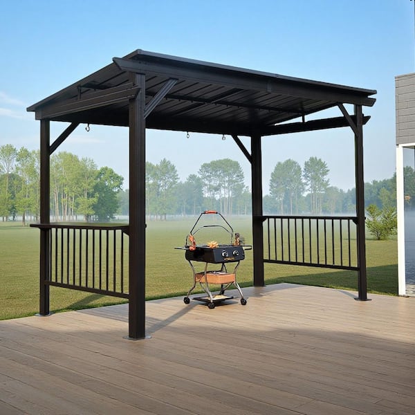 6.5 ft. x 12 ft. Hardtop Grill Gazebo Canopy, BBQ with 2 Side Shelves and Sloping Galvanized Steel Roof, Ceiling Hooks