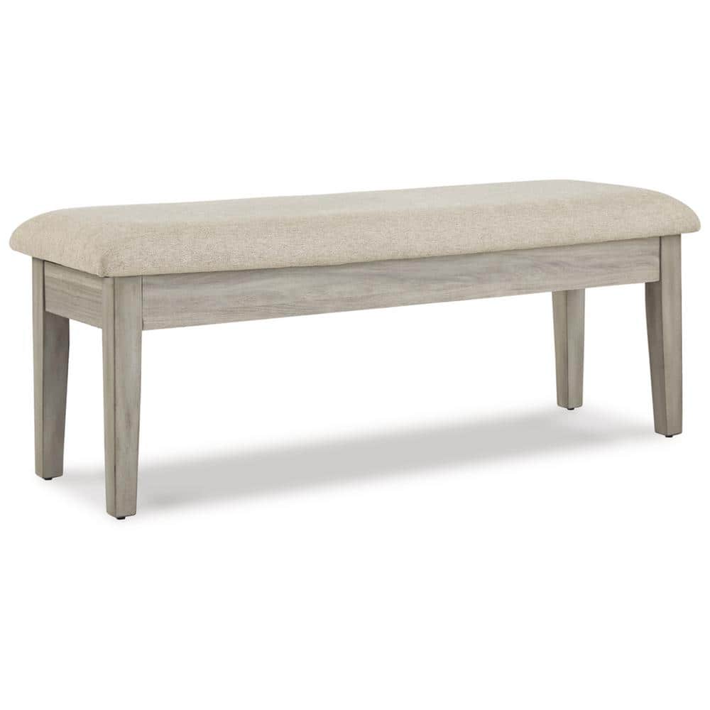 Modern Farmhouse 49" Beige Cushioned Storage Bench with Gray Finish