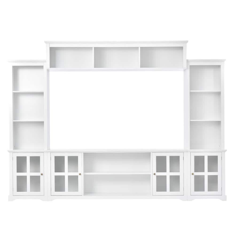 White Multifunctional TV Stand Fits TVs up to 70 in. Entertainment Wall Uni