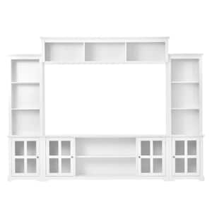 White Multifunctional TV Stand Fits TVs up to 70 in. Entertainment Wall Unit with Tempered Glass Door