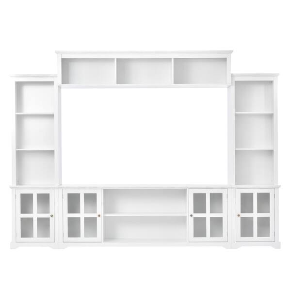 Unbranded White Multifunctional TV Stand Fits TVs up to 70 in. Entertainment Wall Unit with Tempered Glass Door