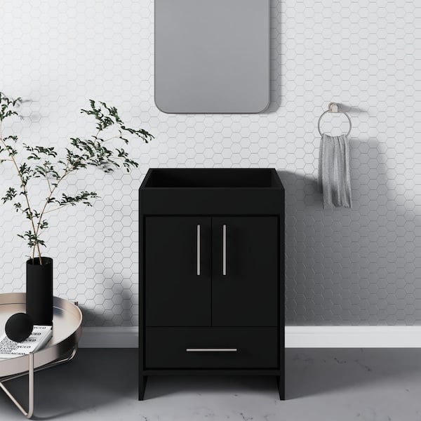 VOLPA USA AMERICAN CRAFTED VANITIES Pacific 24 in. x 18 in. D Bath Vanity in Black with Ceramic Vanity Top in White with White Basin