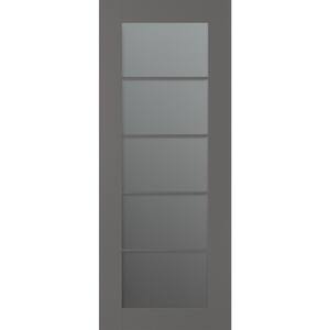 Vona 5 Lite 18 in. x 80 in. No Bore Solid Core Gray Matte Wood And Frosted Glass Composite Interior Door Slab