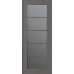 Vona 5 Lite 24 in. x 80 in. No Bore Solid Core Gray Matte Wood And Frosted Glass Composite Interior Door Slab