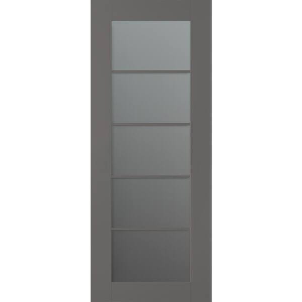 Belldinni Vona 5 Lite 28 in. x 80 in. No Bore Solid Core Gray Matte Wood And Frosted Glass Composite Interior Door Slab