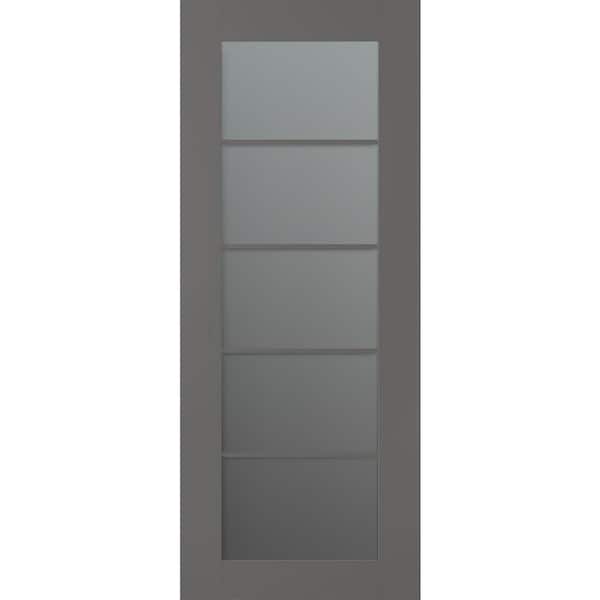 Belldinni Vona 5 Lite 28 in. x 84 in. No Bore Solid Core Gray Matte Wood And Frosted Glass Composite Interior Door Slab