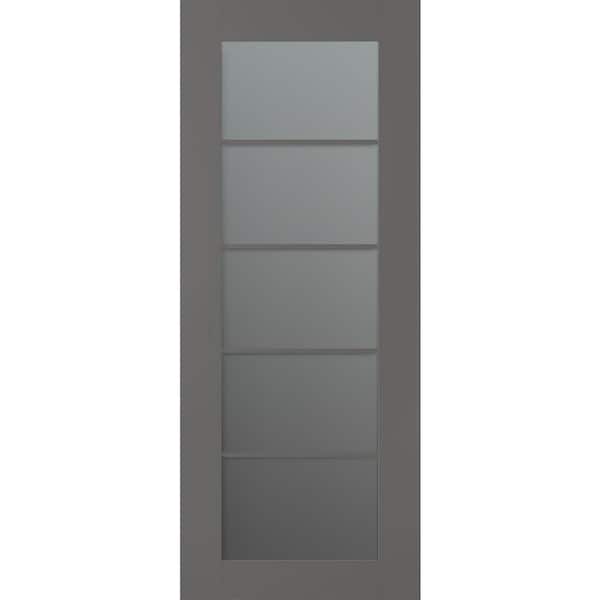 Belldinni Vona 5-Lite 24 in. x 96 in. No Bore Solid Core Gray Matte Wood and Frosted Glass Composite Interior Door Slab