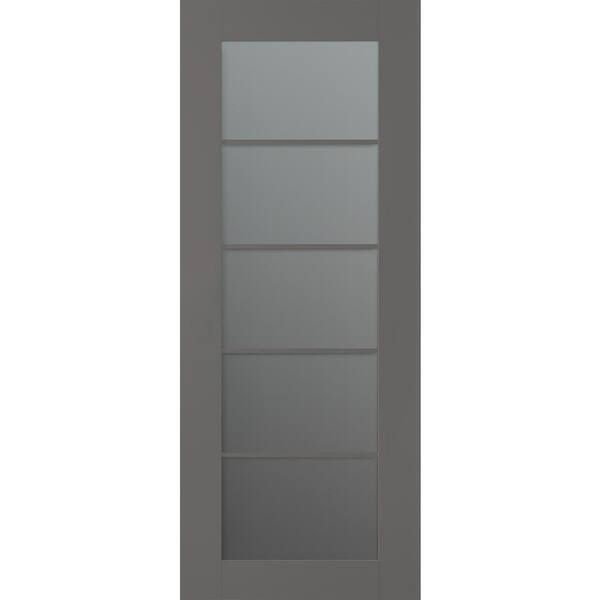 Belldinni Vona 5 Lite 28 in. x 96 in. No Bore Solid Core Gray Matte Wood And Frosted Glass Composite Interior Door Slab