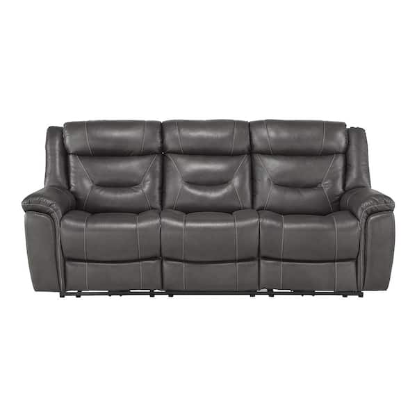 Lazzara Barbal 86.5 in. W Straight Arm Leather Match Rectangle Power Reclining Sofa with Power Headrests in. Dark Gray