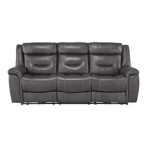 Barbal 86.5 in. W Straight Arm Leather Match Rectangle Power Reclining Sofa with Power Headrests in. Dark Gray