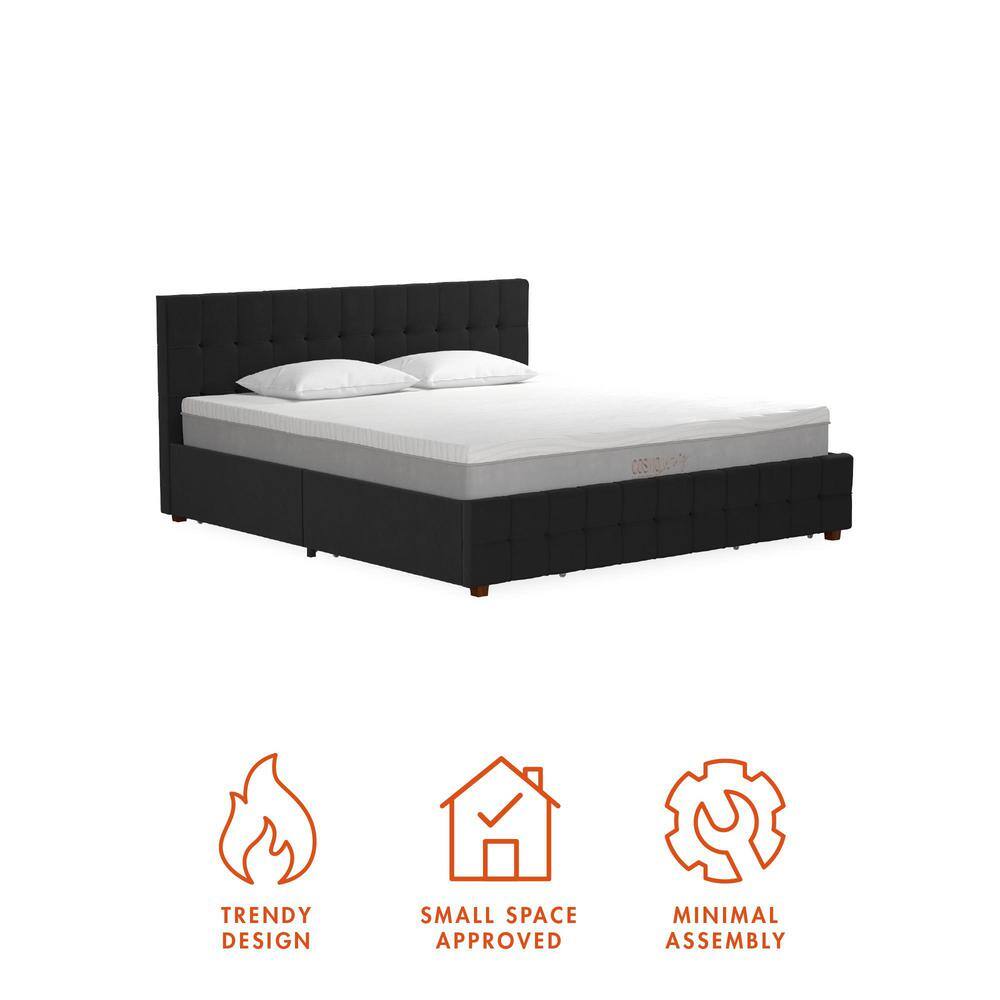 Elizabeth King Black Velvet Upholstered Storage Platform Bed