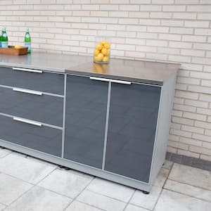 Aluminum Slate Gray 3-Piece 90 in. W x 37.25 in. H x 25.25 in. D Outdoor Kitchen Cabinet Set with 2-Door Cabinet