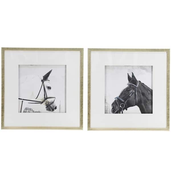 Set of 2 Horse Animal Printing Wall Decorations Plastic Framed 22 in. x 22 in. Living Room Dining Room Bedroom Modern