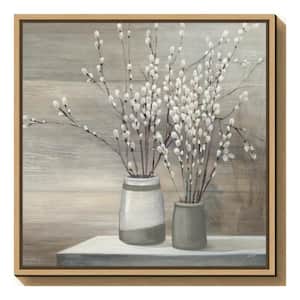 "Pussy Willow Still Life Gray Pots Crop" by Julia Purinton Framed Canvas Wall Art